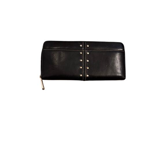 Michael Kors Studded Black Leather Zip Around Wallet 8x4x1 - Picture 1 of 8